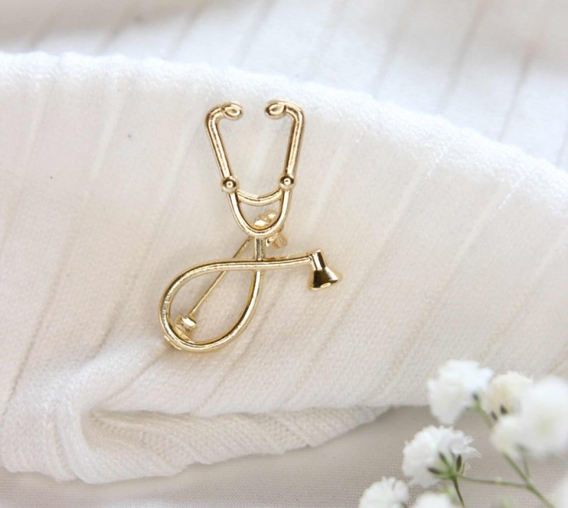 Brošňa pre lekára - doktorku, fonendoskop - Dizajn: Strieborný