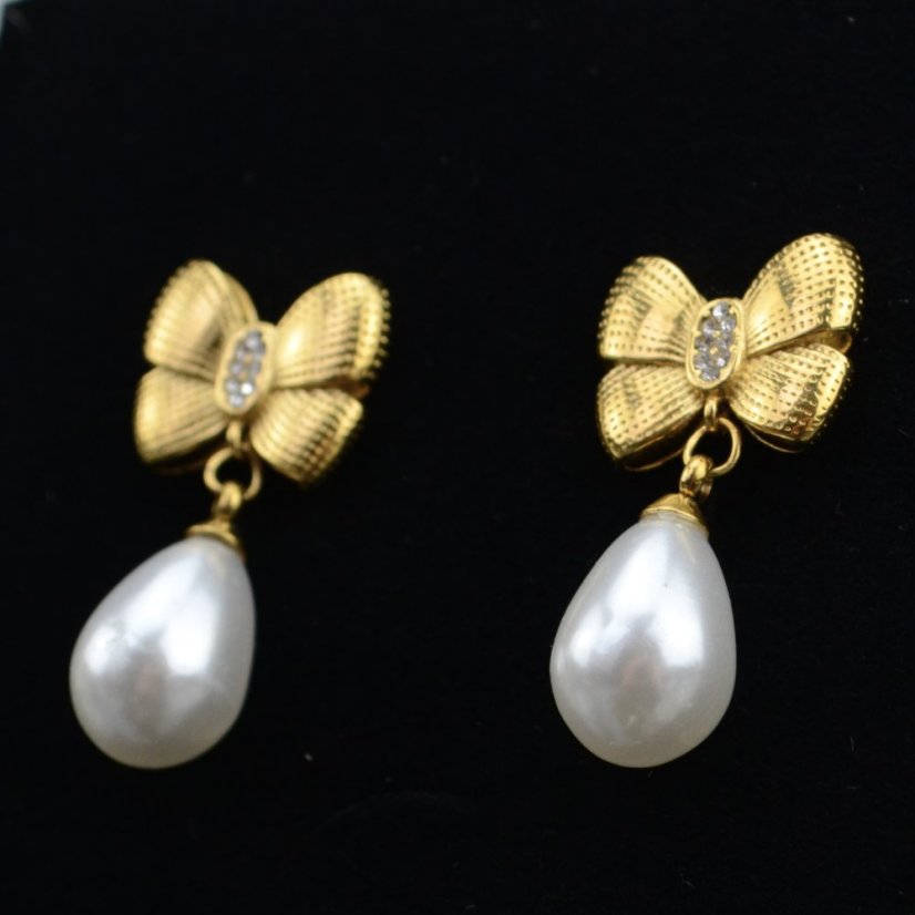 Perly s mašľou - náušnice