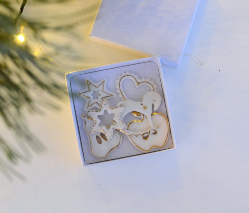 Porcelánové vianočné ozdoby - sada 6 ks zlatá