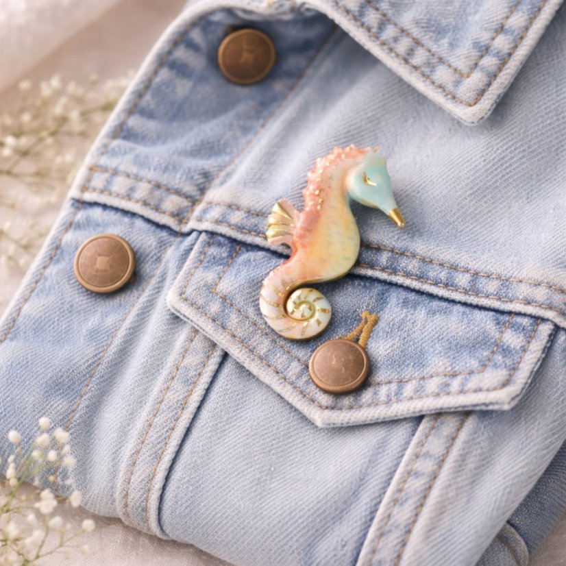 Morský koník červený - porcelánová brošňa