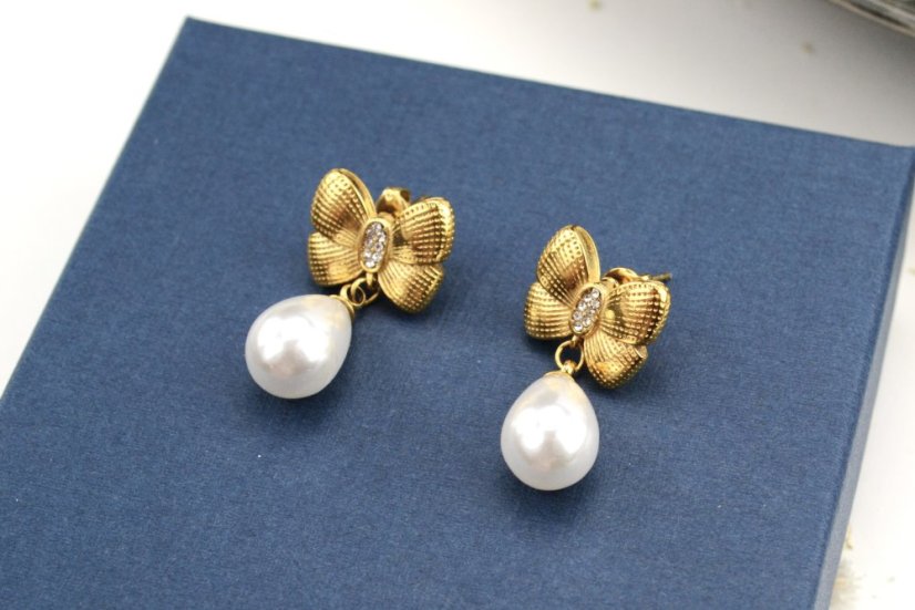 Perly s mašľou - náušnice