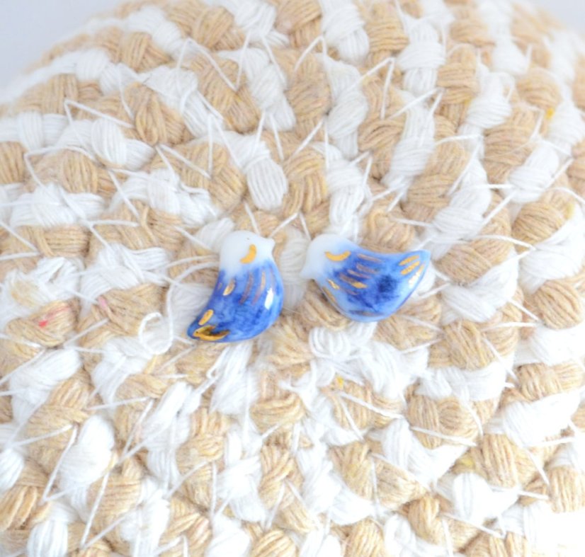 Vtáčiky - porcelánové puzetky - modré
