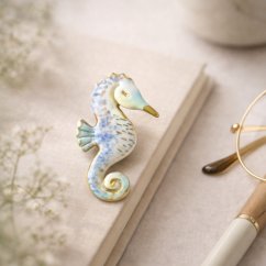 Morský koník modrý - porcelánová brošňa