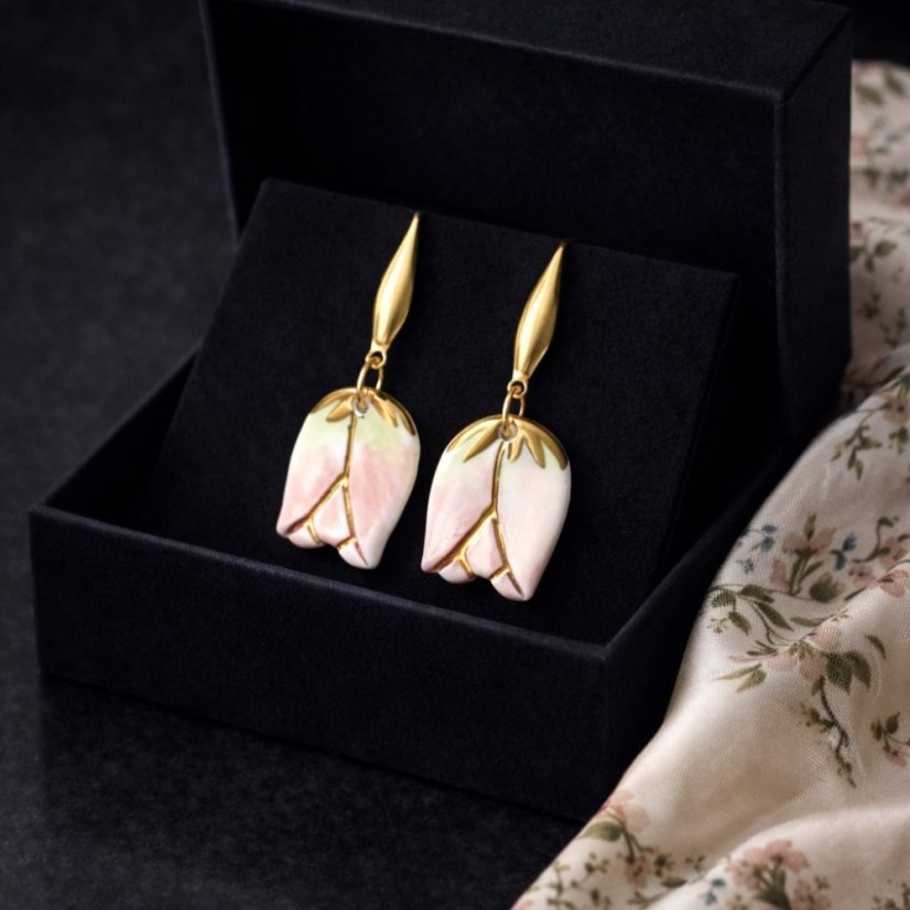 Tulipány, luxusné porcelánové náušnice