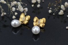 Perly s mašľou - náušnice