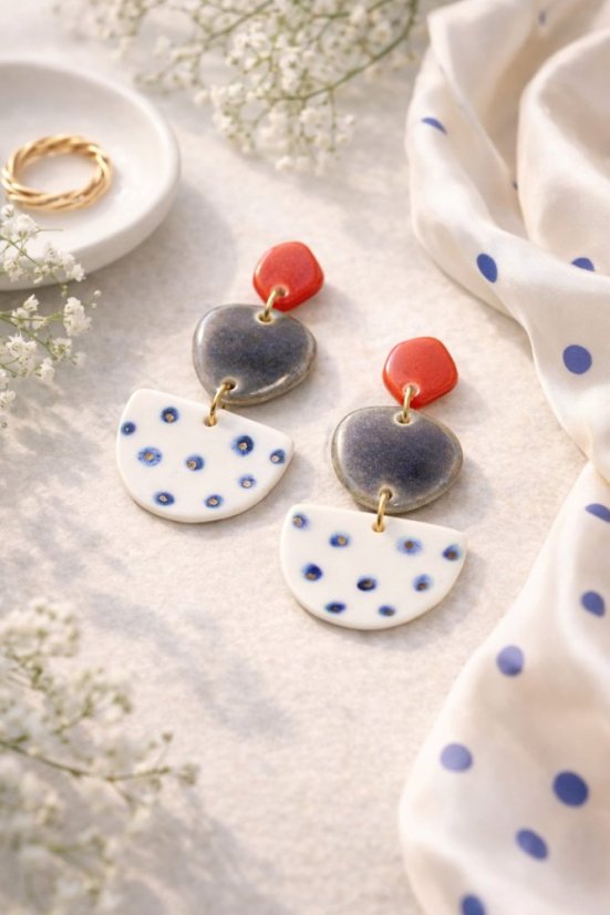 Dots - visiace porcelánové náušnice