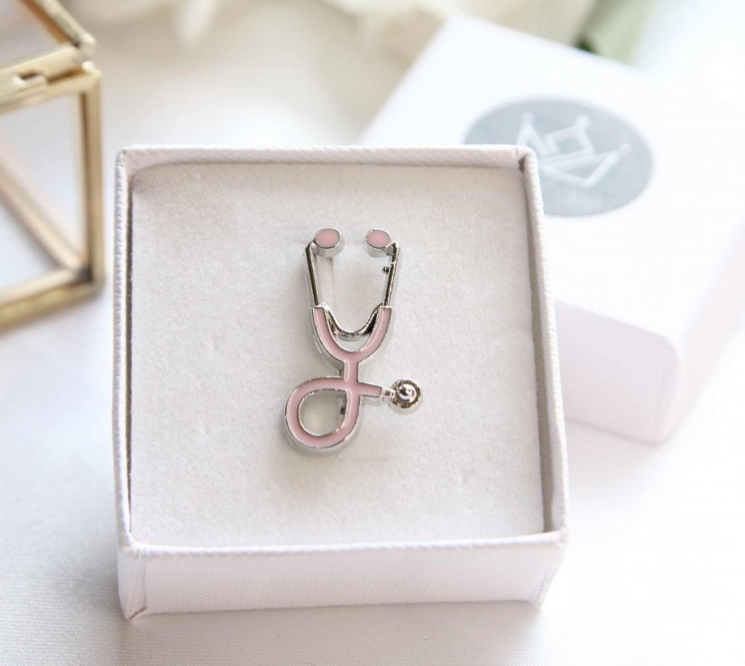 Brošna Veselý lekár / lekárka - Dizajn: Čierno-strieborný