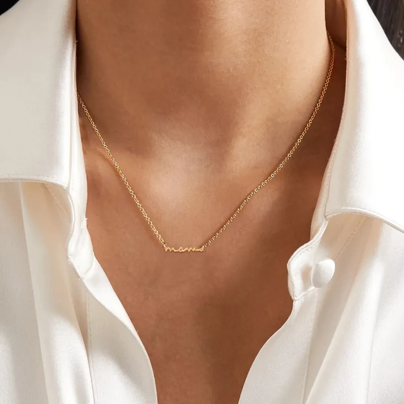 Jemný náhrdelník Mama - chirurgická oceľ - Farba: Strieborný mama náhrdelník