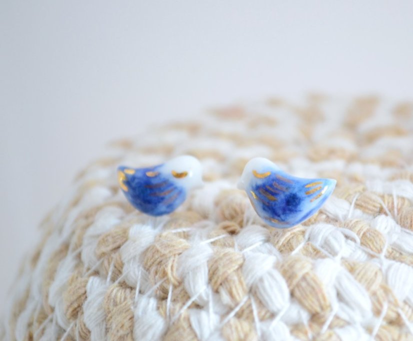 Vtáčiky - porcelánové puzetky - modré