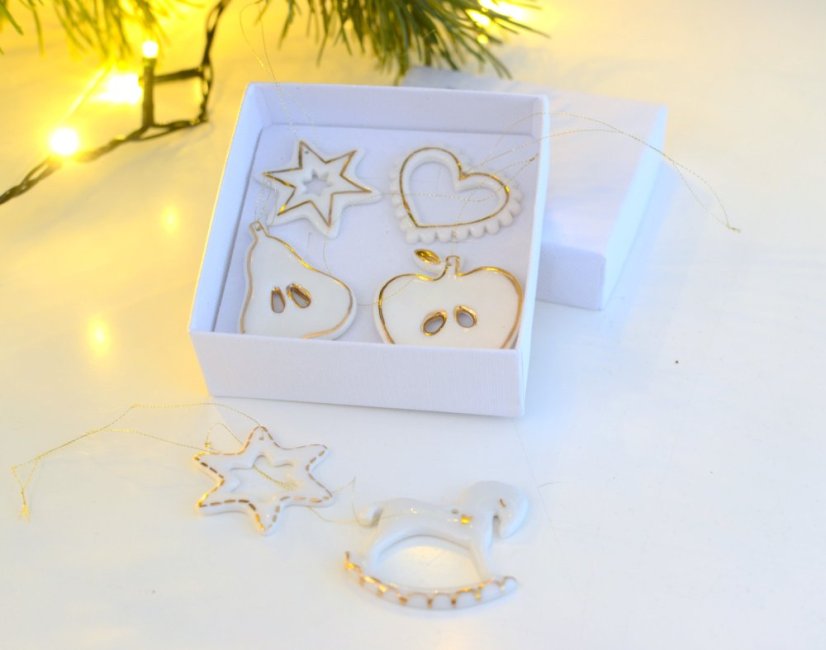 Porcelánové vianočné ozdoby - sada 6 ks zlatá