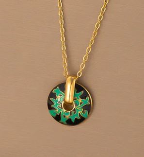 Náhrdelník Circle - titán - Farba: Zelený kvet - čierne pozadie