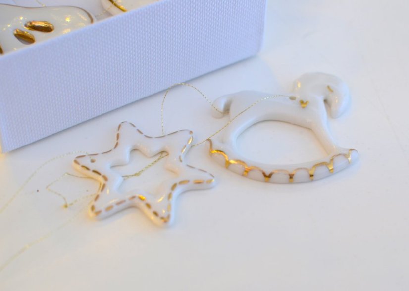 Porcelánové vianočné ozdoby - sada 6 ks zlatá