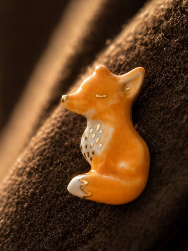 Líška 3D brošňa - luxusná porcelánová brošňa