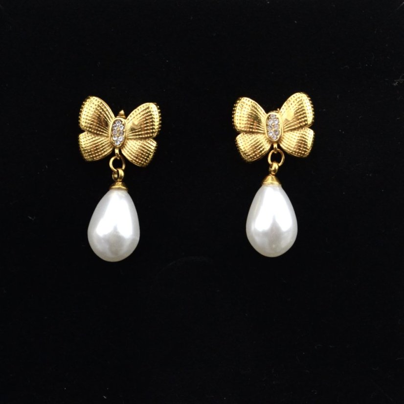 Perly s mašľou - náušnice