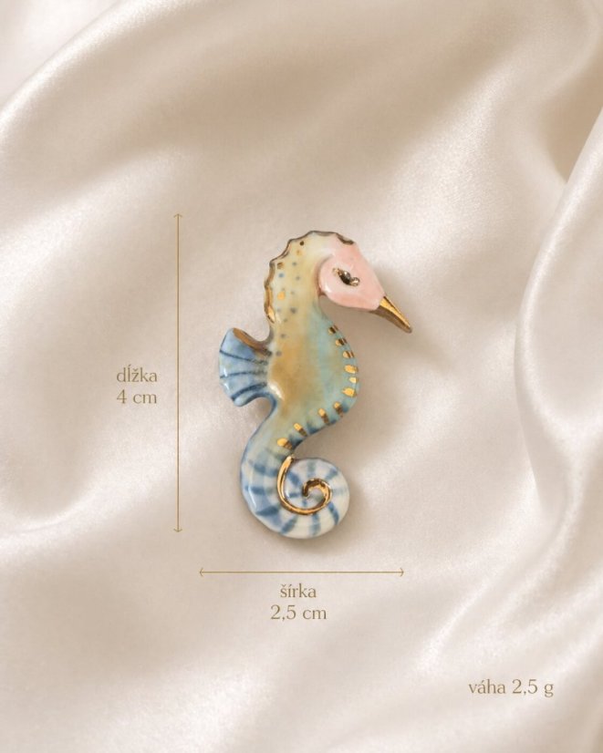 Morský koník - porcelánová brošňa