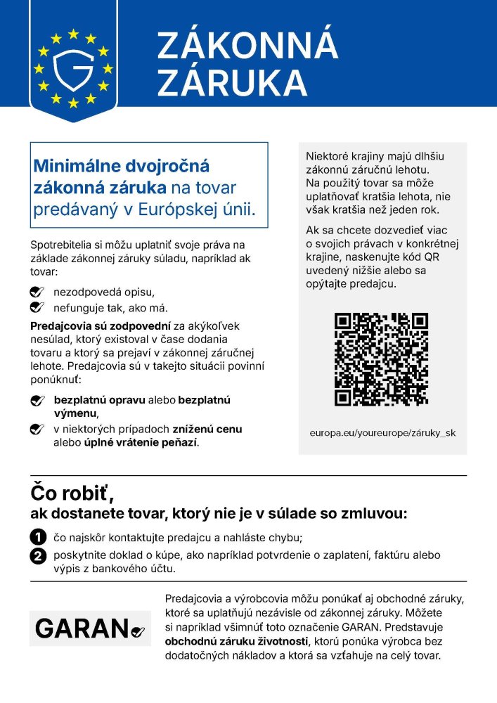 Oficiálne poučenie EÚ o zákonnej záruke“.